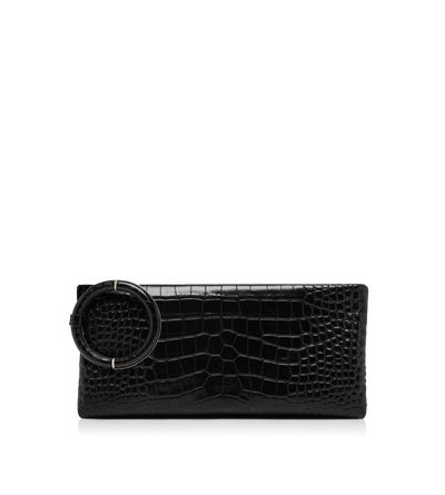 TOM FORD LEATHER BLACK SOFT PRINTED CROCODILE LEATHER AURA CLUTCH