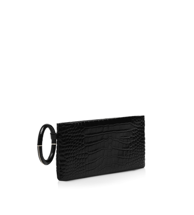 TOM FORD LEATHER BLACK SOFT PRINTED CROCODILE LEATHER AURA CLUTCH