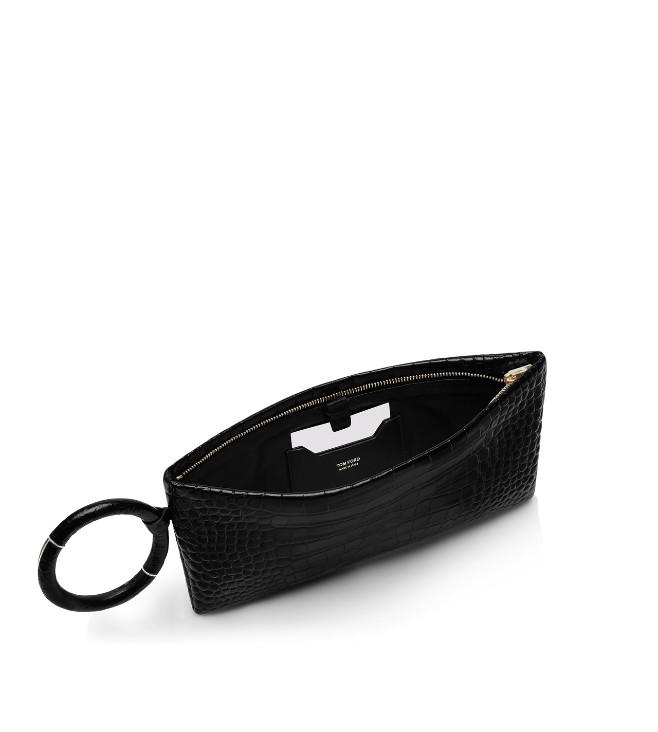 TOM FORD LEATHER BLACK SOFT PRINTED CROCODILE LEATHER AURA CLUTCH