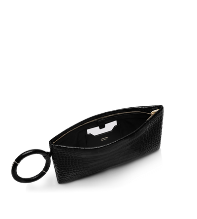 TOM FORD LEATHER BLACK SOFT PRINTED CROCODILE LEATHER AURA CLUTCH