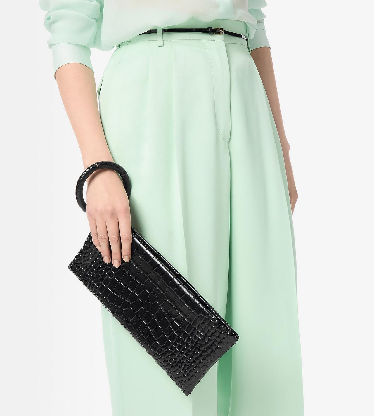 TOM FORD LEATHER BLACK SOFT PRINTED CROCODILE LEATHER AURA CLUTCH
