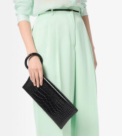 TOM FORD LEATHER BLACK SOFT PRINTED CROCODILE LEATHER AURA CLUTCH