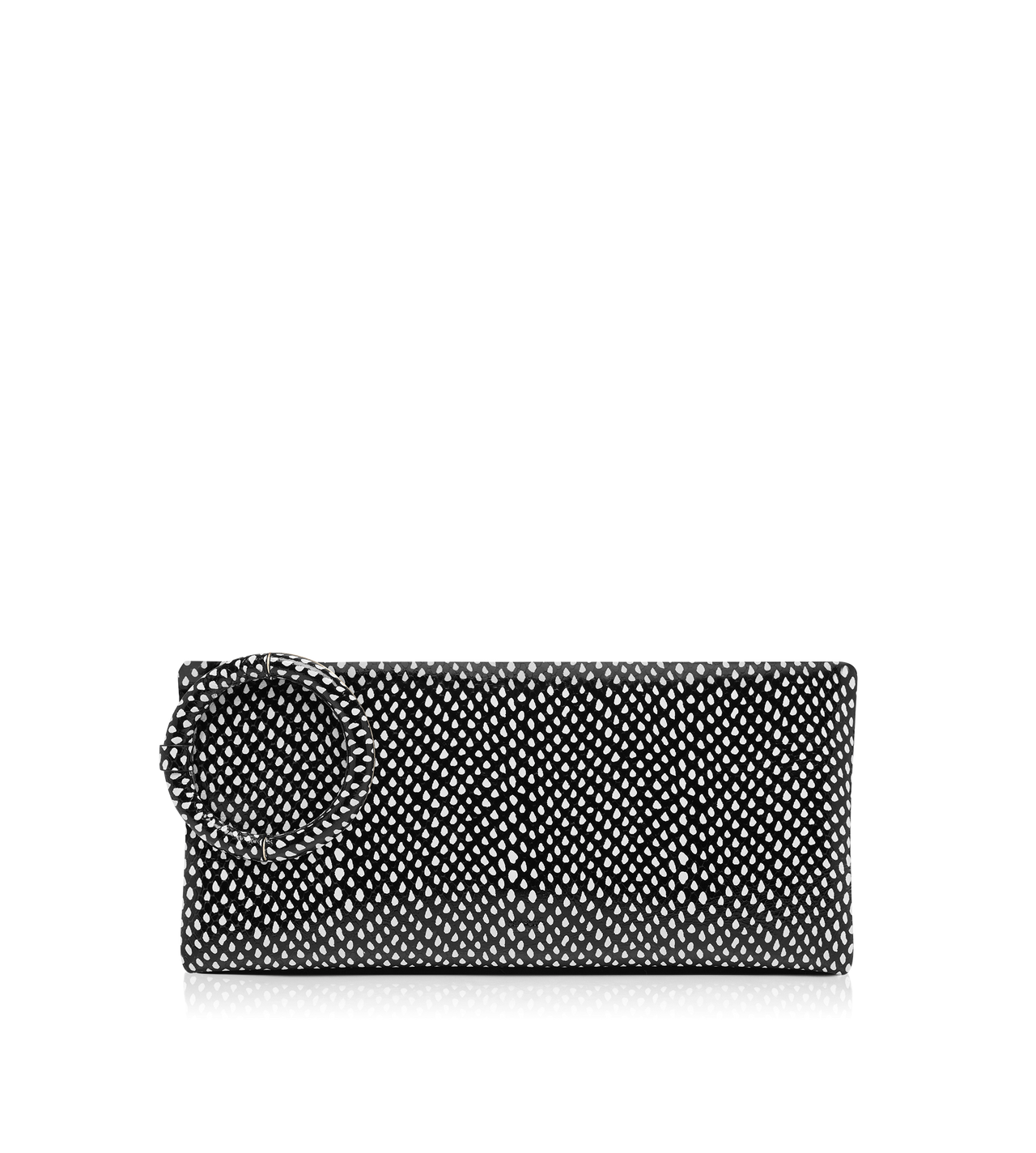 TOM FORD LEATHER BLACK/WHITE CLUTCH AURA DE CUERO DE BECERRO ESTAMPADO CON EFECTO PIEL DE SERPIENTE