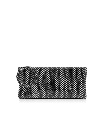 TOM FORD LEATHER BLACK/WHITE CLUTCH AURA DE CUERO DE BECERRO ESTAMPADO CON EFECTO PIEL DE SERPIENTE