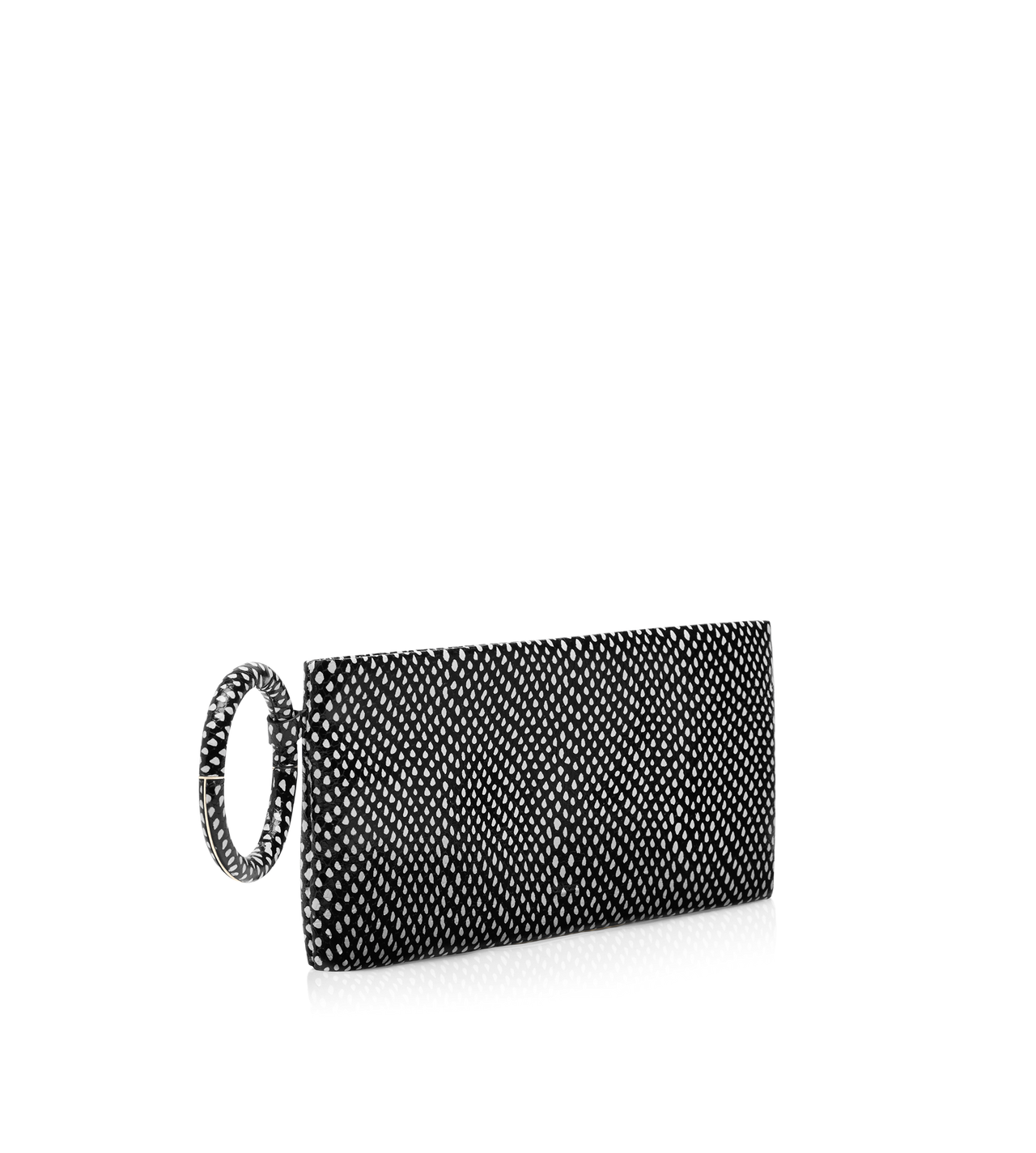 TOM FORD LEATHER BLACK/WHITE CLUTCH AURA DE CUERO DE BECERRO ESTAMPADO CON EFECTO PIEL DE SERPIENTE