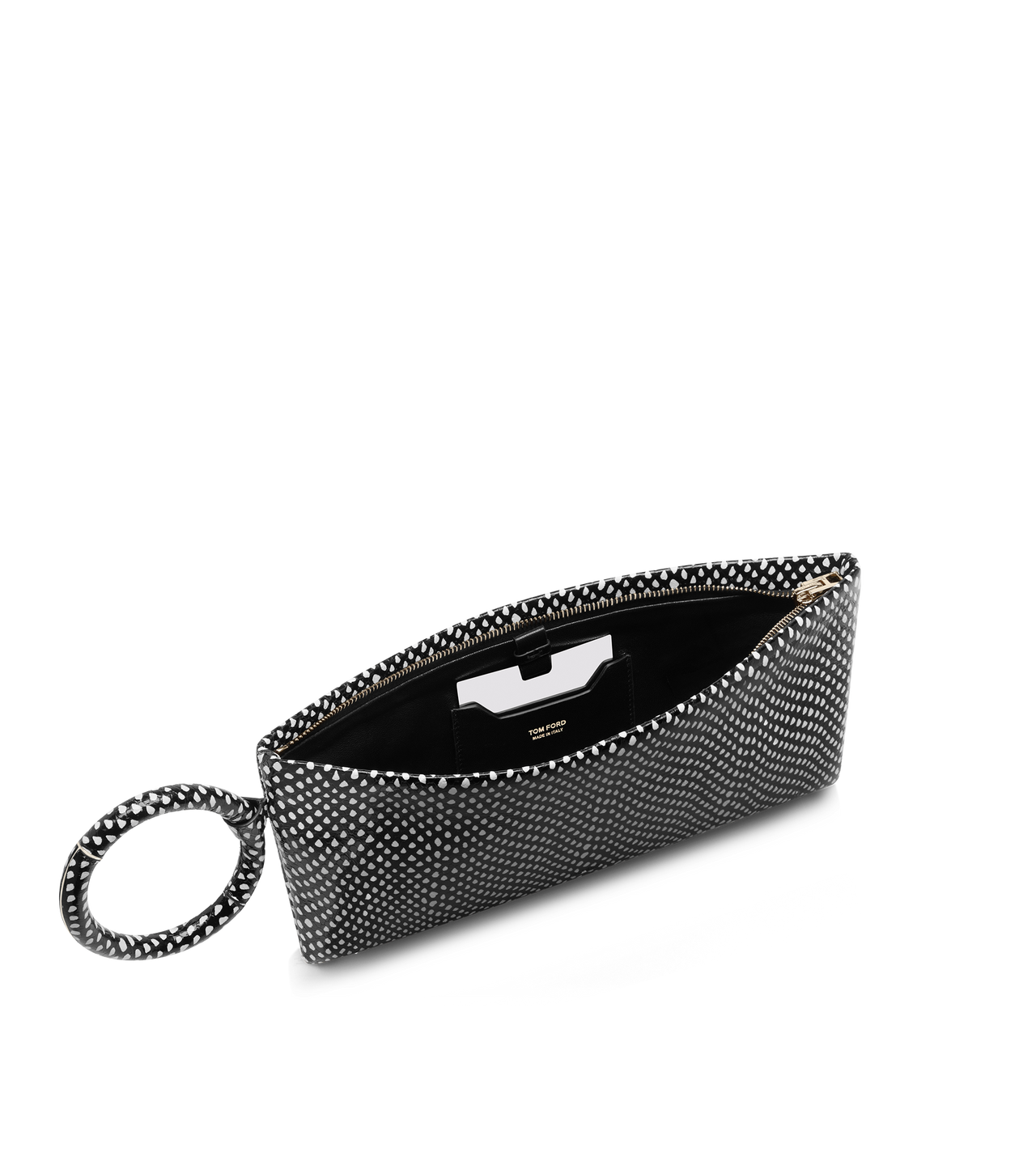 TOM FORD LEATHER BLACK/WHITE CLUTCH AURA DE CUERO DE BECERRO ESTAMPADO CON EFECTO PIEL DE SERPIENTE