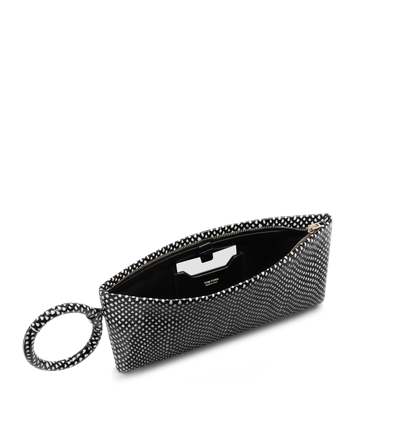TOM FORD LEATHER BLACK/WHITE CLUTCH AURA DE CUERO DE BECERRO ESTAMPADO CON EFECTO PIEL DE SERPIENTE
