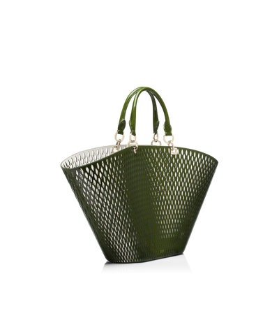 GRAND PANIER EN CUIR VERNI &Agrave; D&Eacute;COUPES image number 1