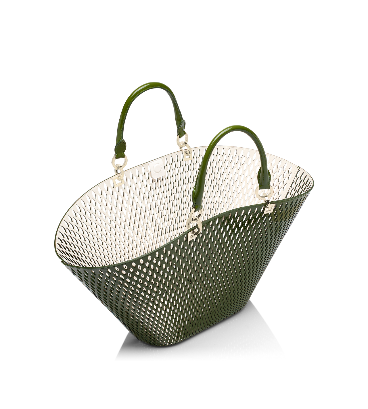 GRAND PANIER EN CUIR VERNI &Agrave; D&Eacute;COUPES image number 2