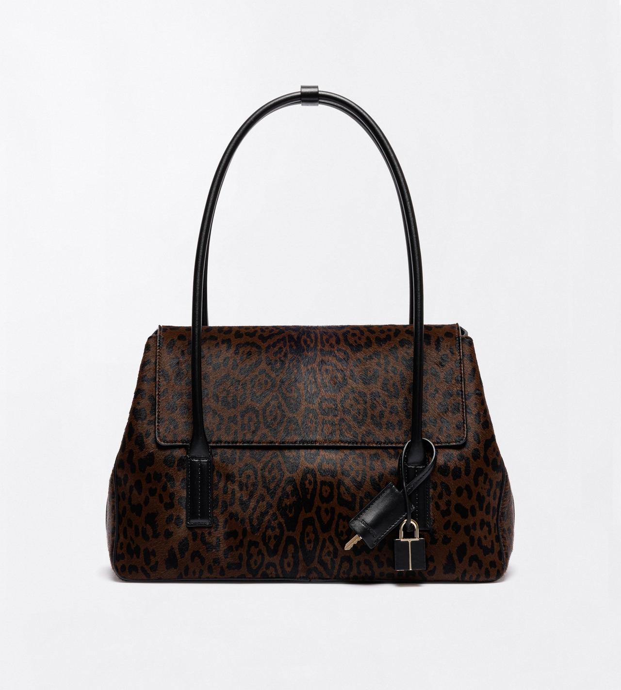 TOM FORD LEATHER BROWN/BLACK + BLACK LEOPARD PRINT HAIR CALF ECLIPSE MEDIUM SHOULDER BAG