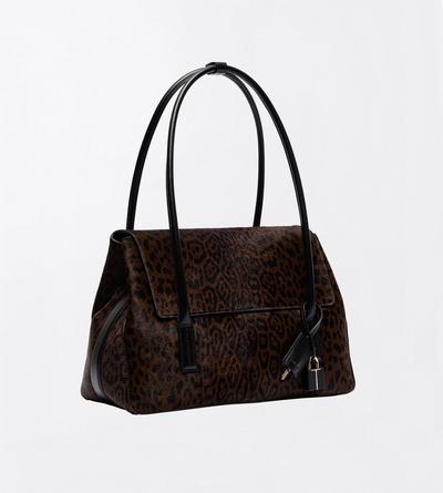 TOM FORD LEATHER BROWN/BLACK + BLACK LEOPARD PRINT HAIR CALF ECLIPSE MEDIUM SHOULDER BAG