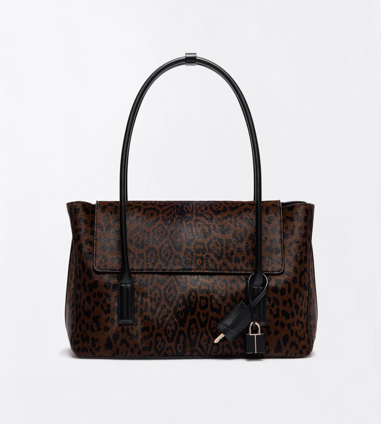 TOM FORD LEATHER BROWN/BLACK + BLACK LEOPARD PRINT HAIR CALF ECLIPSE MEDIUM SHOULDER BAG