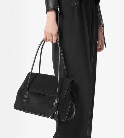 TOM FORD LEATHER BLACK SUEDE LEATHER ECLIPSE MEDIUM SHOULDER BAG