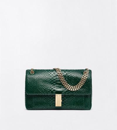 TOM FORD LEATHER EMERALD GREEN SEMI SHINY PRINTED PYTHON MIA CHAIN SHOULDER BAG