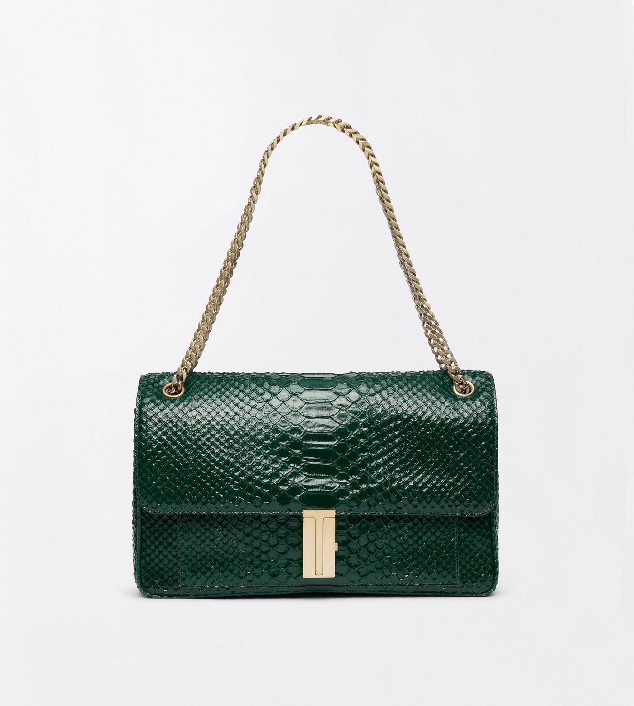 TOM FORD LEATHER EMERALD GREEN SEMI SHINY PRINTED PYTHON MIA CHAIN SHOULDER BAG
