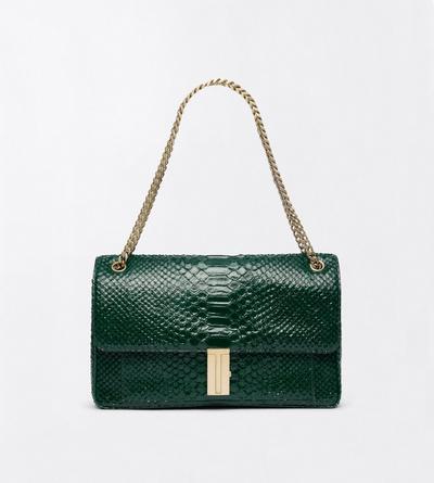 TOM FORD LEATHER EMERALD GREEN SEMI SHINY PRINTED PYTHON MIA CHAIN SHOULDER BAG