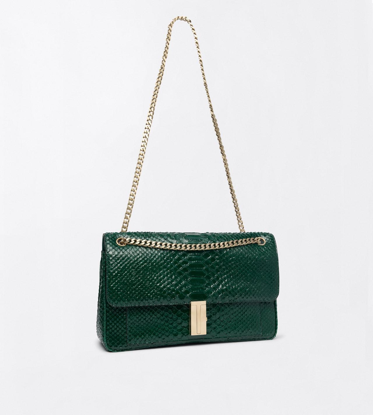 TOM FORD LEATHER EMERALD GREEN SEMI SHINY PRINTED PYTHON MIA CHAIN SHOULDER BAG