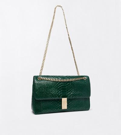 TOM FORD LEATHER EMERALD GREEN SEMI SHINY PRINTED PYTHON MIA CHAIN SHOULDER BAG