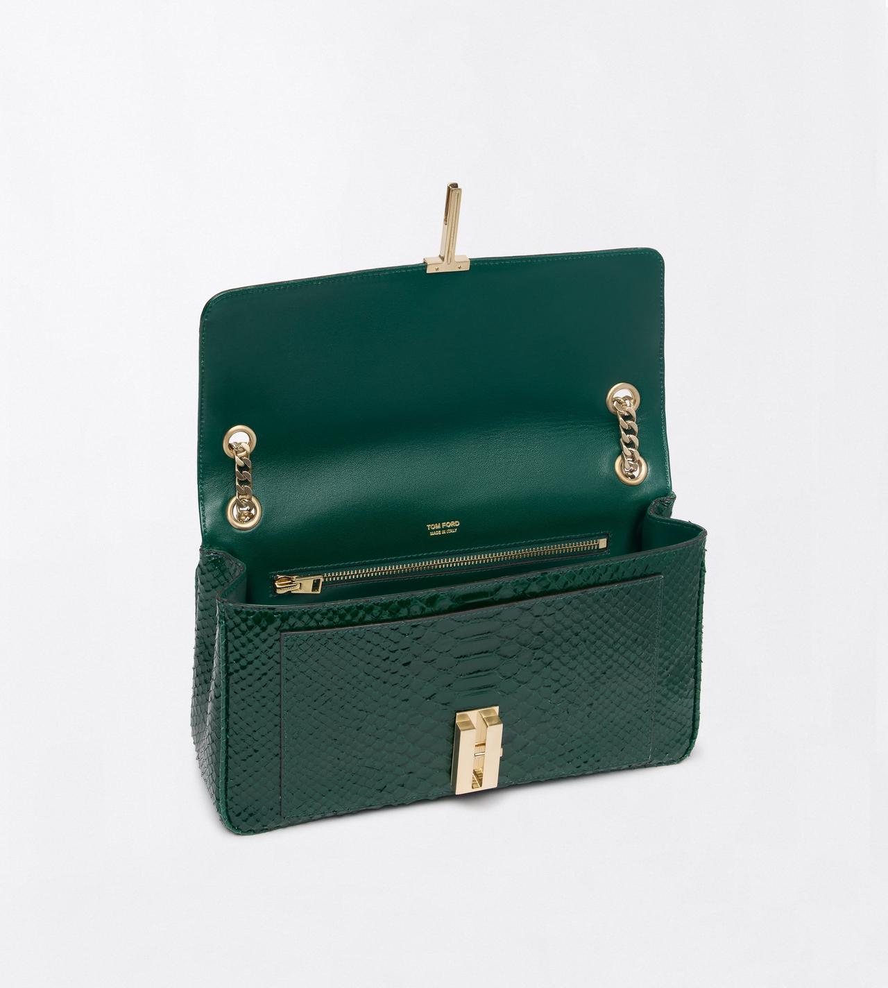 TOM FORD LEATHER EMERALD GREEN SEMI SHINY PRINTED PYTHON MIA CHAIN SHOULDER BAG