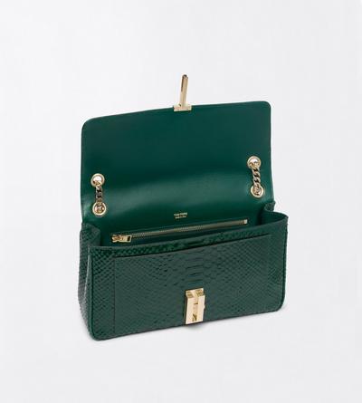 TOM FORD LEATHER EMERALD GREEN SEMI SHINY PRINTED PYTHON MIA CHAIN SHOULDER BAG