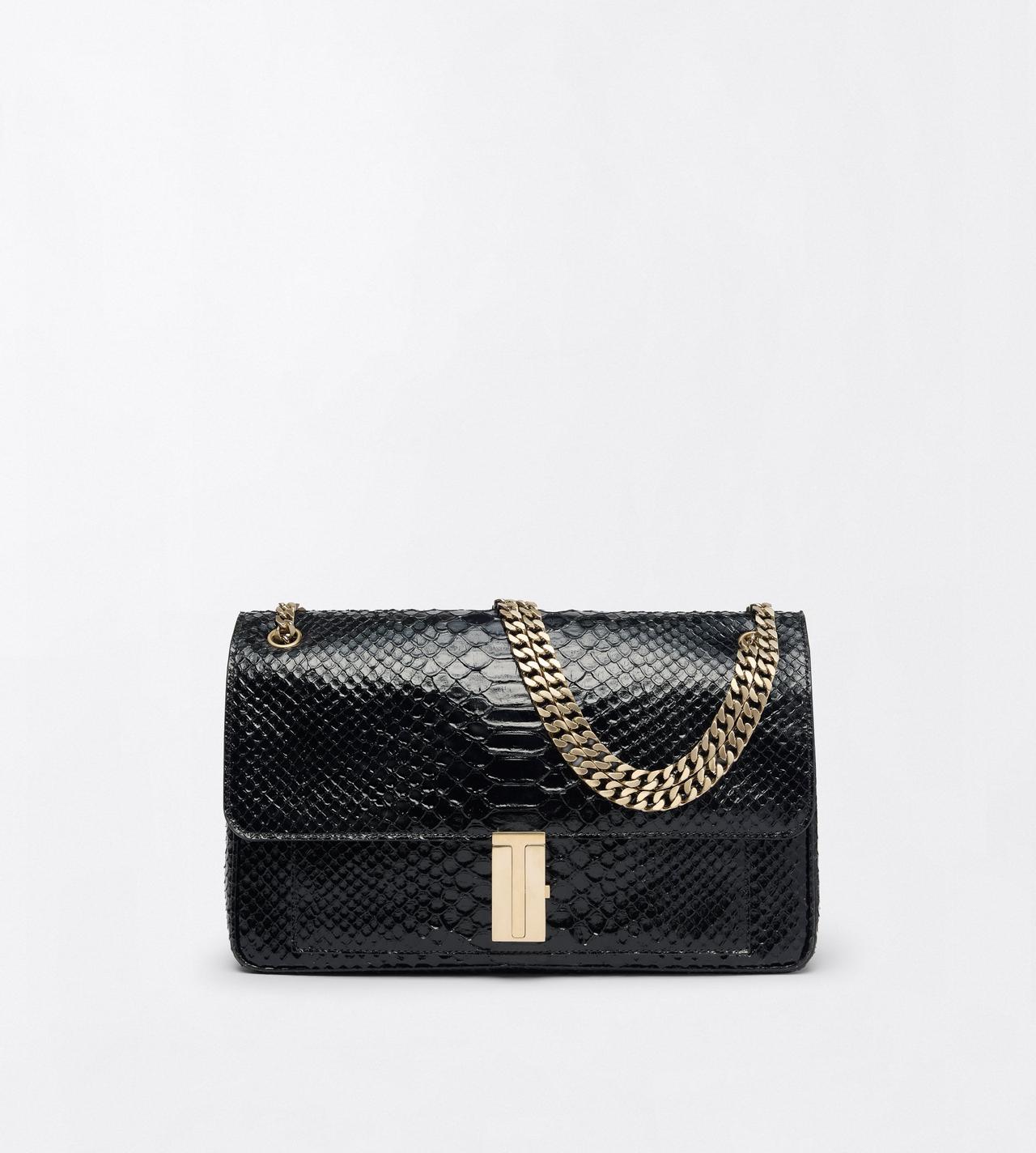 TOM FORD LEATHER BLACK SEMI SHINY PRINTED PYTHON MIA CHAIN SHOULDER BAG