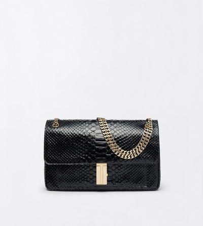 TOM FORD LEATHER BLACK SEMI SHINY PRINTED PYTHON MIA CHAIN SHOULDER BAG