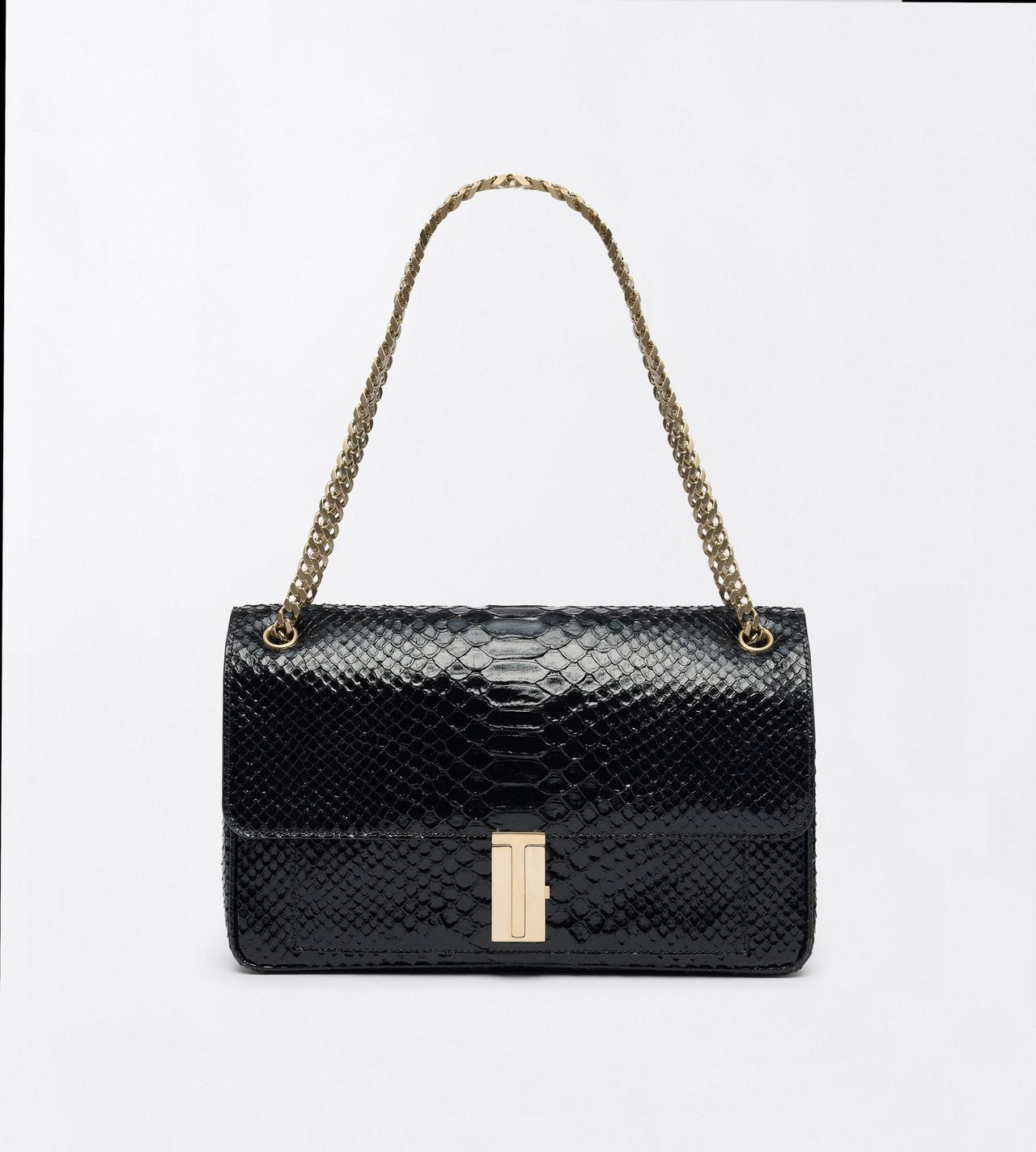 TOM FORD LEATHER BLACK SEMI SHINY PRINTED PYTHON MIA CHAIN SHOULDER BAG