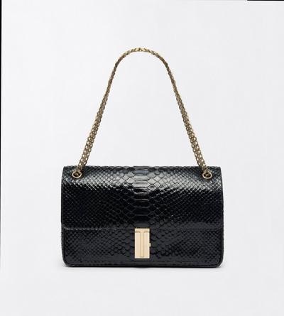 TOM FORD LEATHER BLACK SEMI SHINY PRINTED PYTHON MIA CHAIN SHOULDER BAG