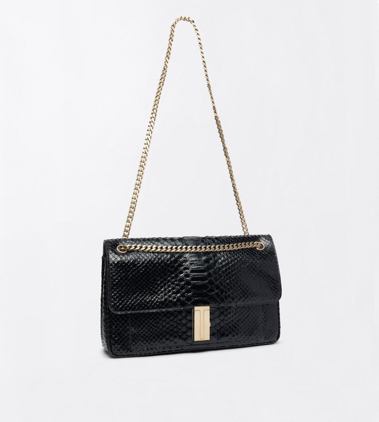 TOM FORD LEATHER BLACK SEMI SHINY PRINTED PYTHON MIA CHAIN SHOULDER BAG