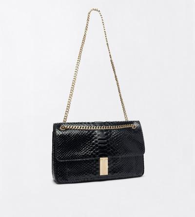 TOM FORD LEATHER BLACK SEMI SHINY PRINTED PYTHON MIA CHAIN SHOULDER BAG