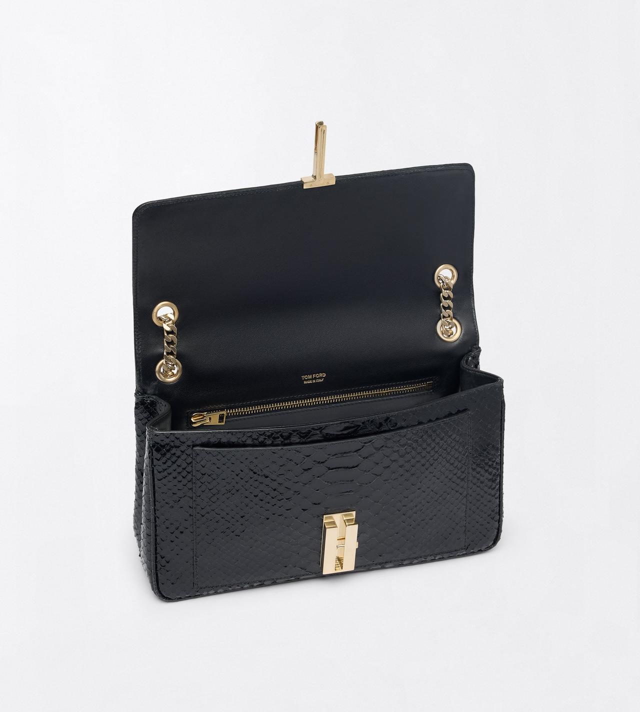 TOM FORD LEATHER BLACK SEMI SHINY PRINTED PYTHON MIA CHAIN SHOULDER BAG