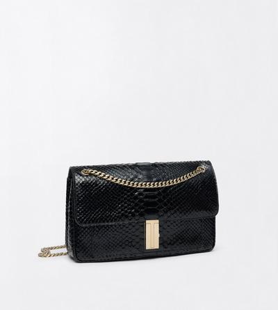 TOM FORD LEATHER BLACK SEMI SHINY PRINTED PYTHON MIA CHAIN SHOULDER BAG