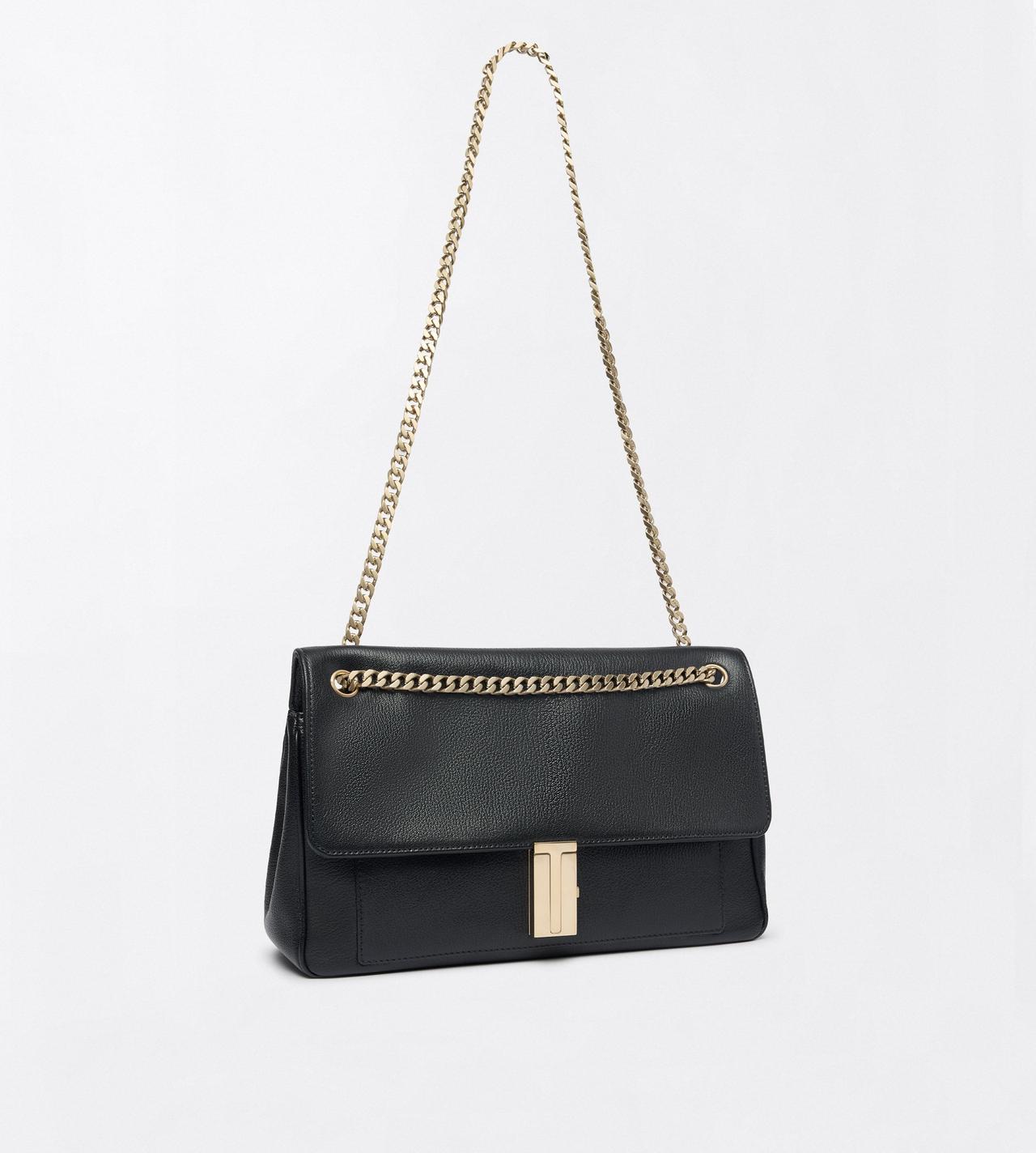 TOM FORD LEATHER BLACK SHINY SUPPLE GRAIN LEATHER MIA CHAIN SHOULDER BAG