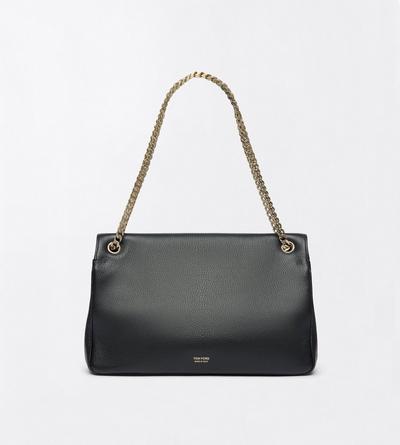 TOM FORD LEATHER BLACK SHINY SUPPLE GRAIN LEATHER MIA CHAIN SHOULDER BAG