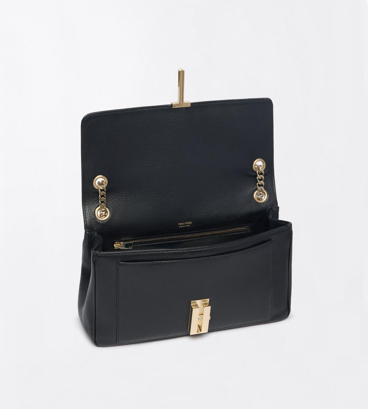 TOM FORD LEATHER BLACK SHINY SUPPLE GRAIN LEATHER MIA CHAIN SHOULDER BAG