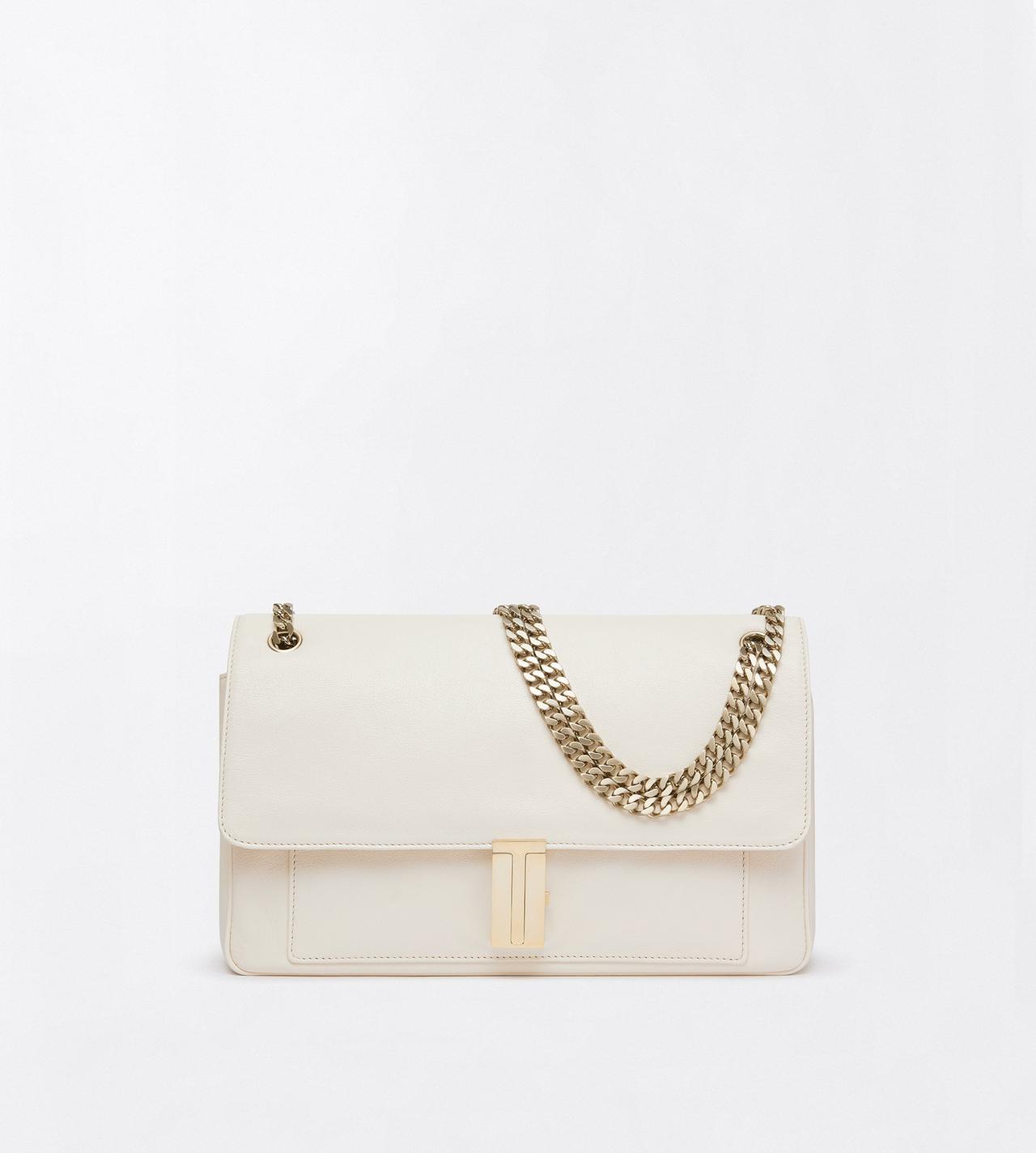 TOM FORD LEATHER PEARLED IVORY SAC &Agrave; BANDOULI&Egrave;RE CHA&Icirc;NE MIA EN CUIR FLEUR SOUPLE BRILLANT