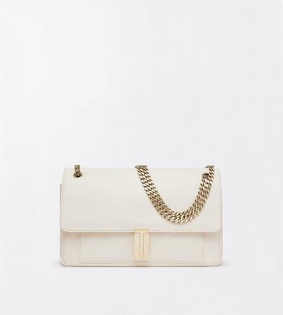 TOM FORD LEATHER PEARLED IVORY SAC &Agrave; BANDOULI&Egrave;RE CHA&Icirc;NE MIA EN CUIR FLEUR SOUPLE BRILLANT