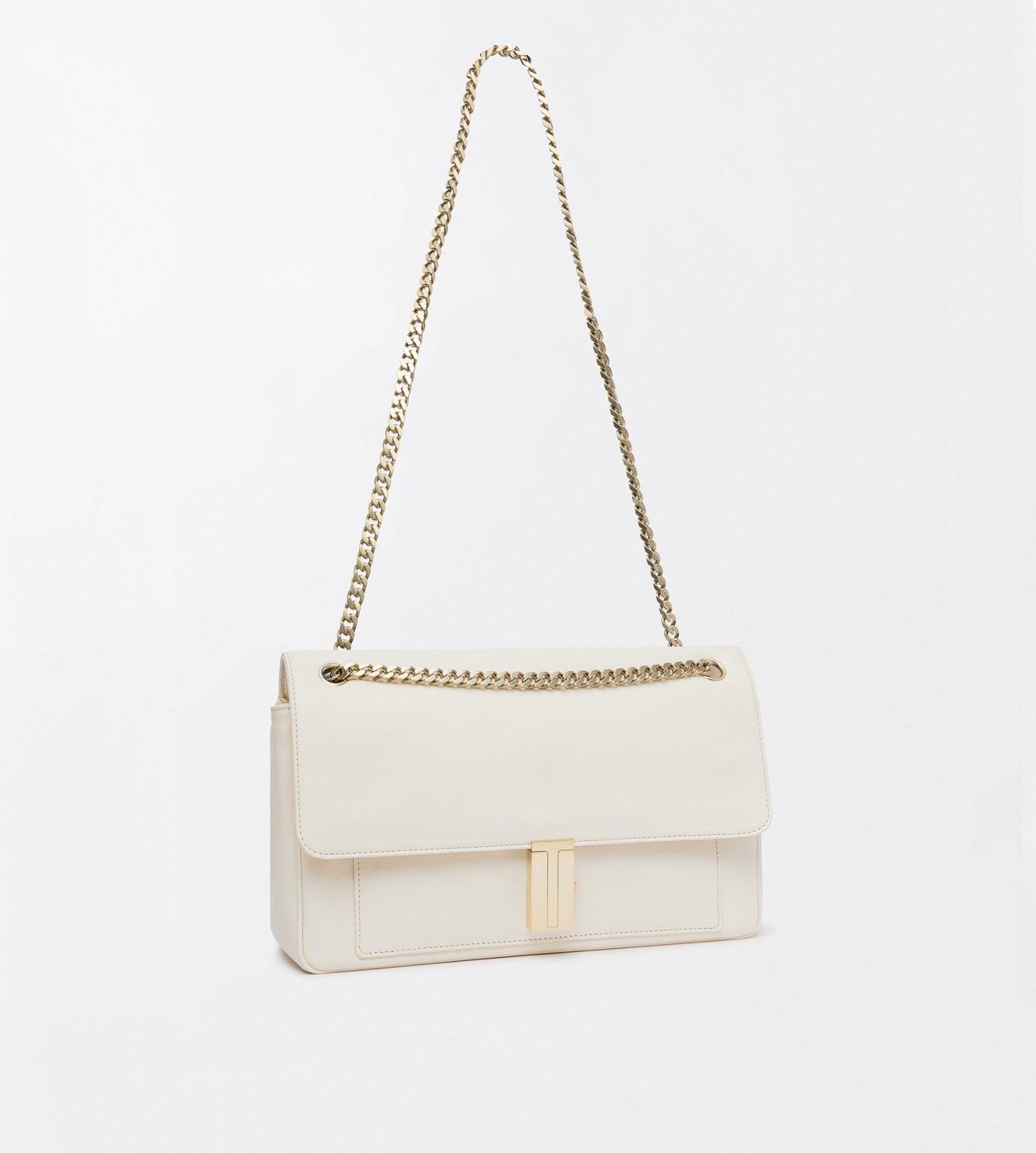 TOM FORD LEATHER PEARLED IVORY SAC &Agrave; BANDOULI&Egrave;RE CHA&Icirc;NE MIA EN CUIR FLEUR SOUPLE BRILLANT