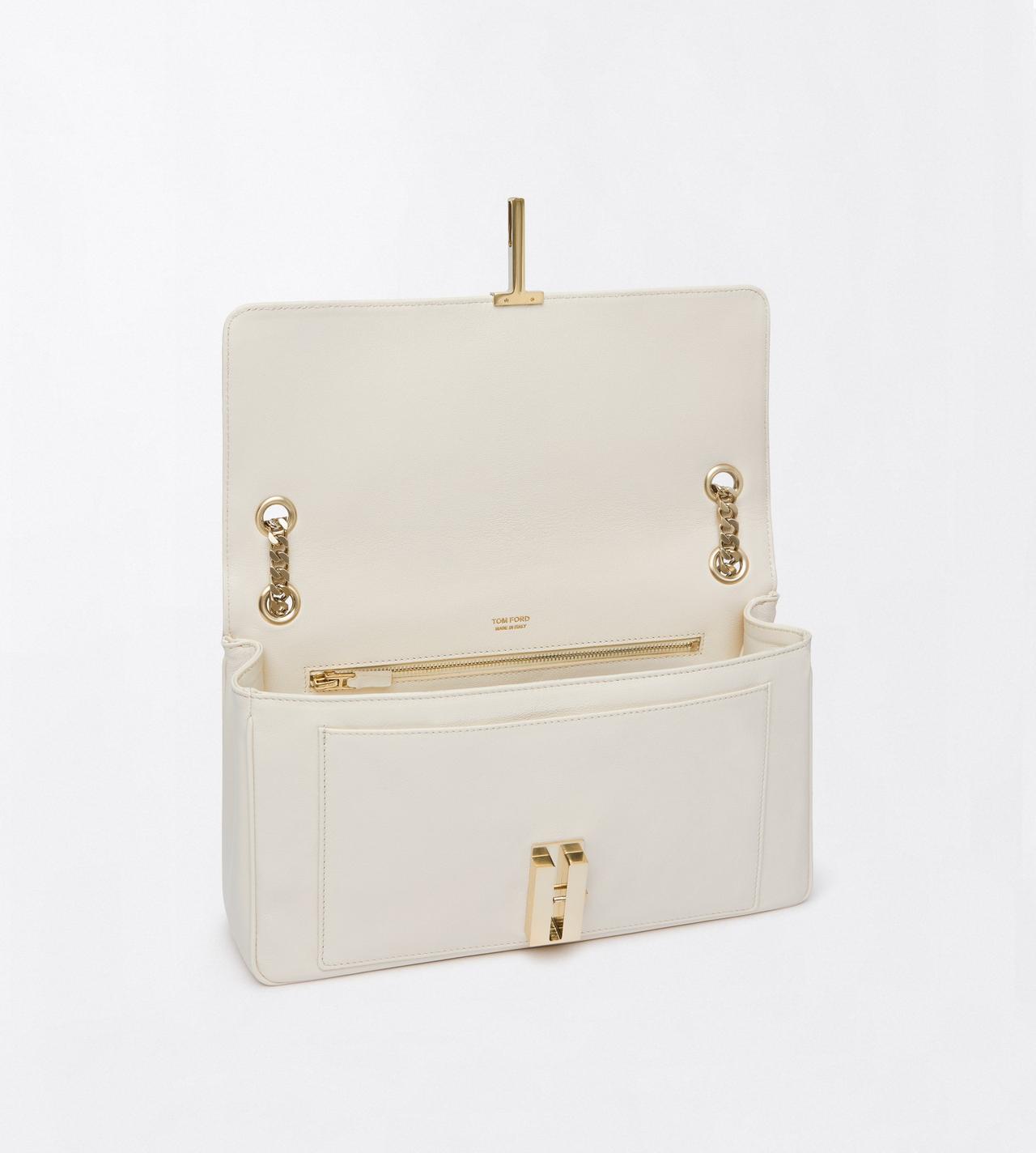 TOM FORD LEATHER PEARLED IVORY SAC &Agrave; BANDOULI&Egrave;RE CHA&Icirc;NE MIA EN CUIR FLEUR SOUPLE BRILLANT