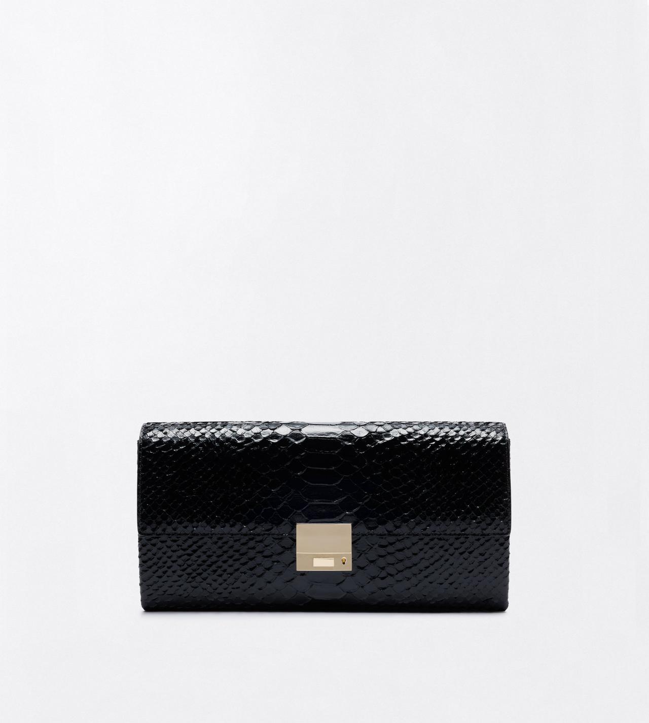 TOM FORD LEATHER BLACK SEMI SHINY PRINTED PYTHON JEAN CLUTCH