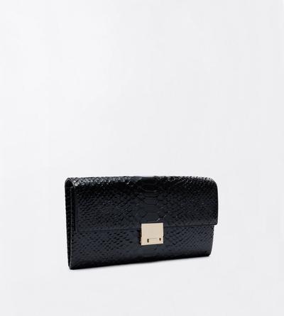 TOM FORD LEATHER BLACK SEMI SHINY PRINTED PYTHON JEAN CLUTCH