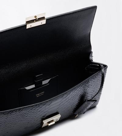 TOM FORD LEATHER BLACK SEMI SHINY PRINTED PYTHON JEAN CLUTCH