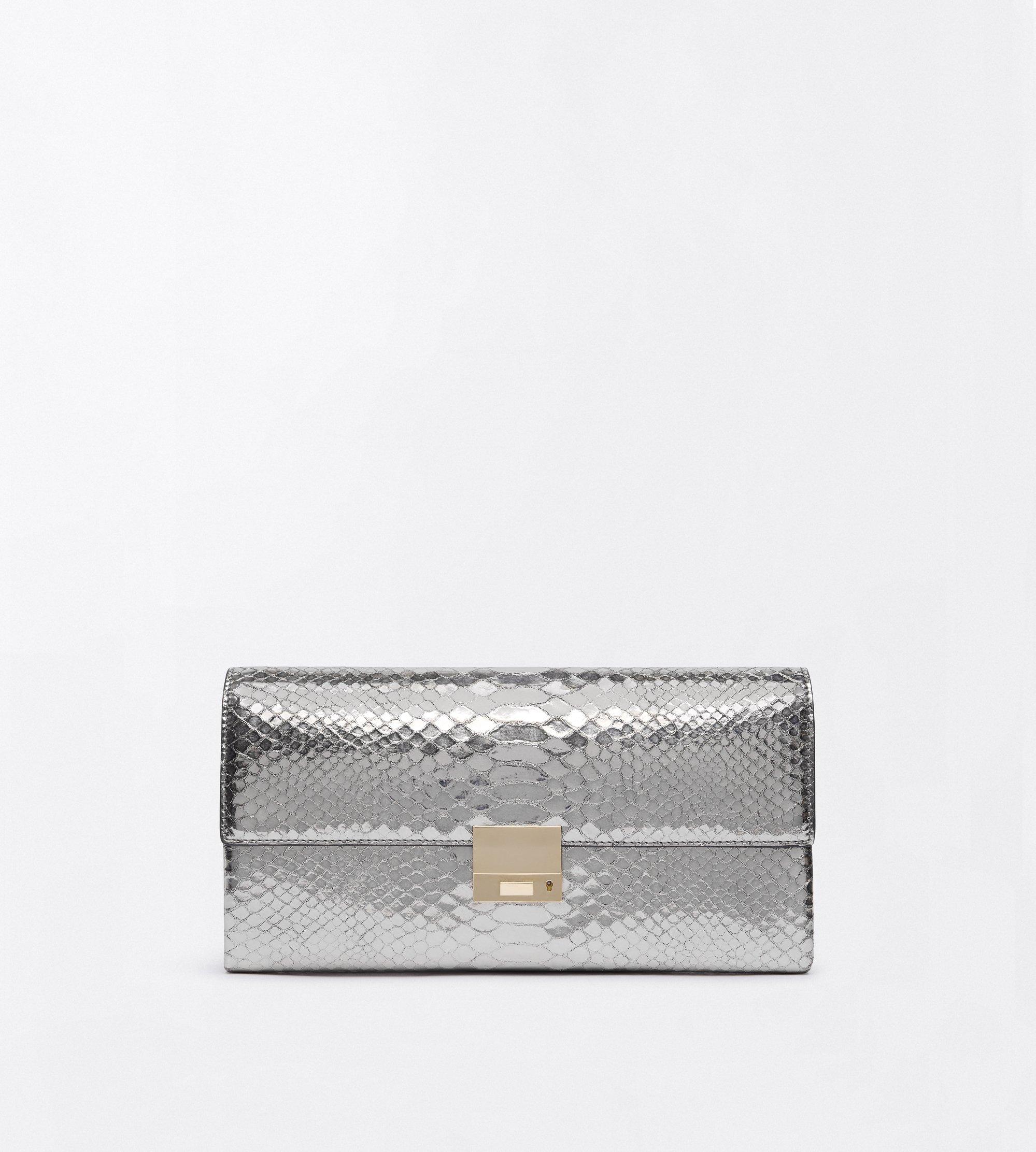 LAMINATED PRINTED PYTHON JEAN CLUTCH