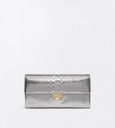 TOM FORD LEATHER SILVER LAMINATED PRINTED PYTHON JEAN CLUTCH