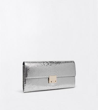 TOM FORD LEATHER SILVER LAMINATED PRINTED PYTHON JEAN CLUTCH