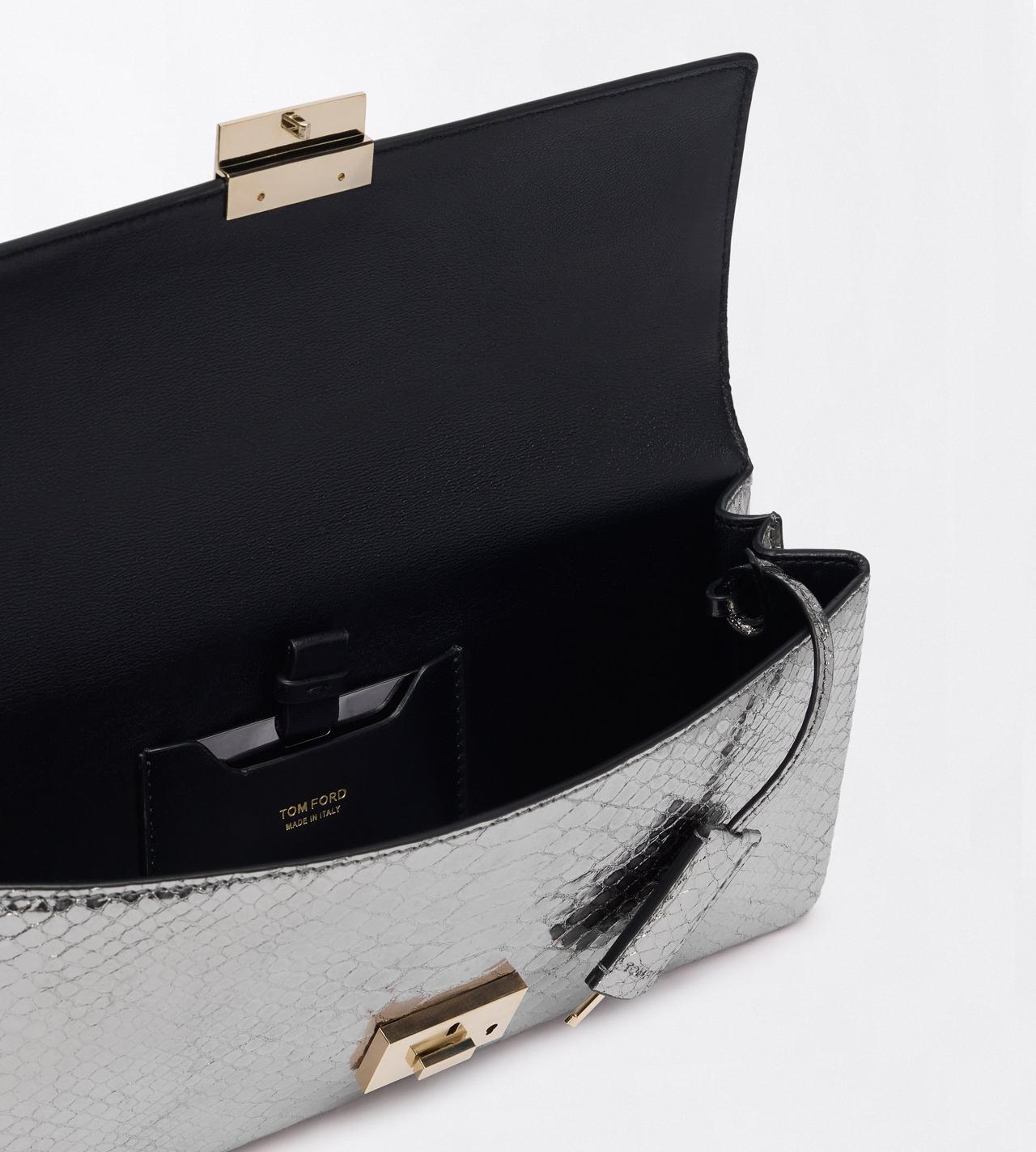 TOM FORD LEATHER SILVER LAMINATED PRINTED PYTHON JEAN CLUTCH