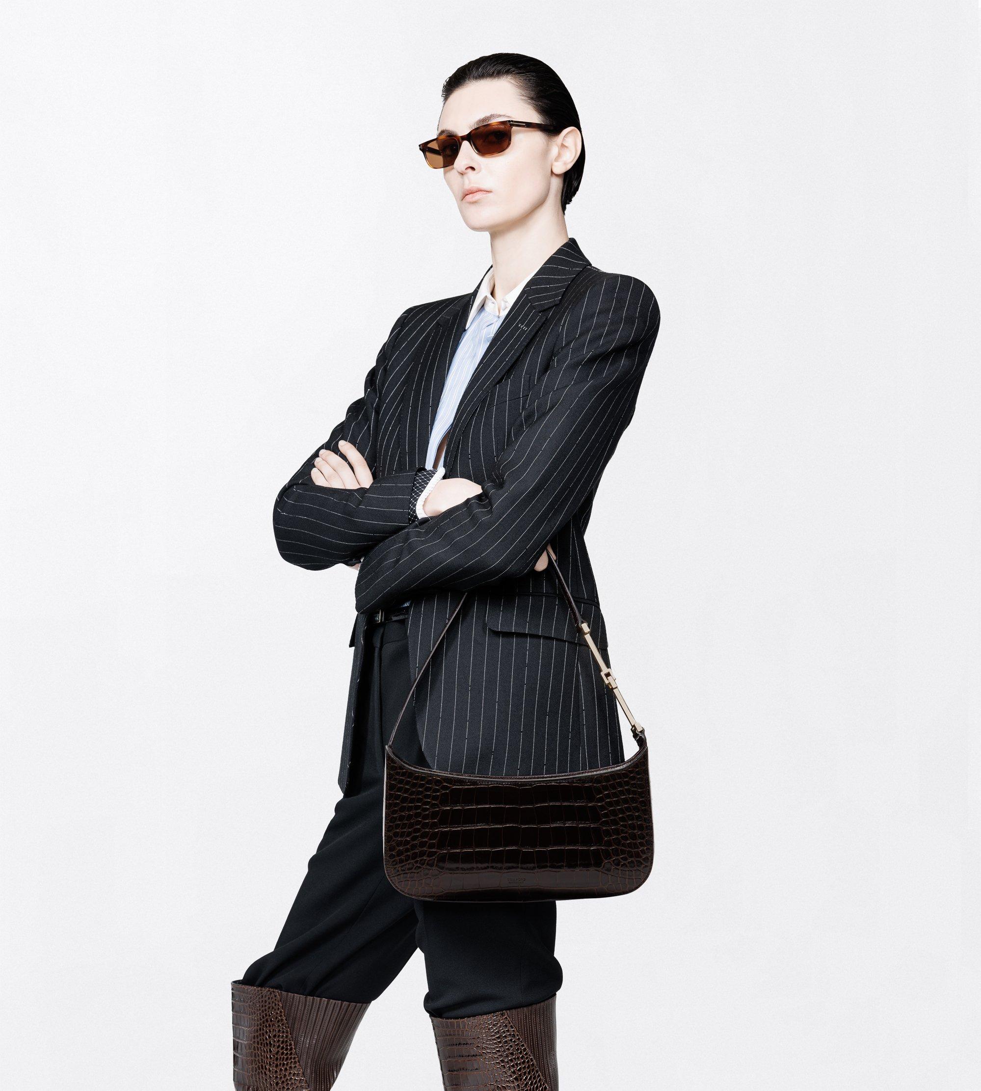 TUMBLED PRINTED CROCODILE LEATHER ARC SMALL SHOULDER BAG