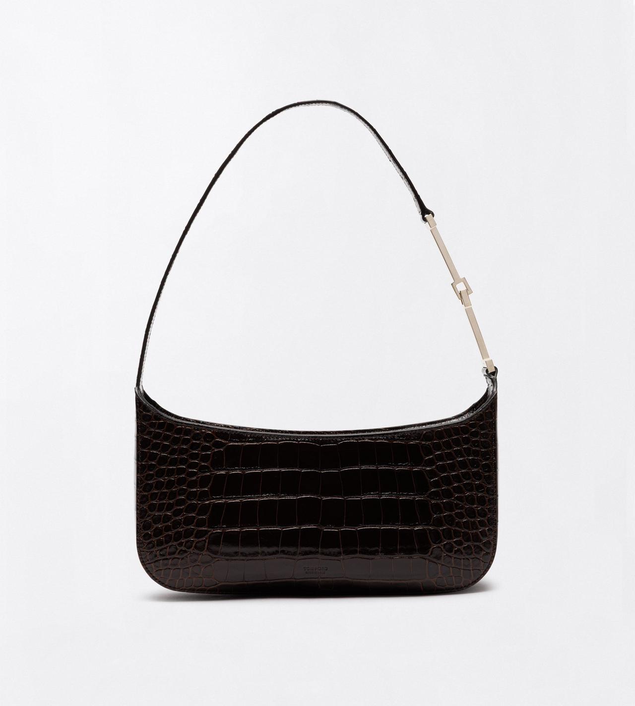 TOM FORD LEATHER CHOCOLATE TUMBLED PRINTED CROCODILE LEATHER ARC SMALL SHOULDER BAG