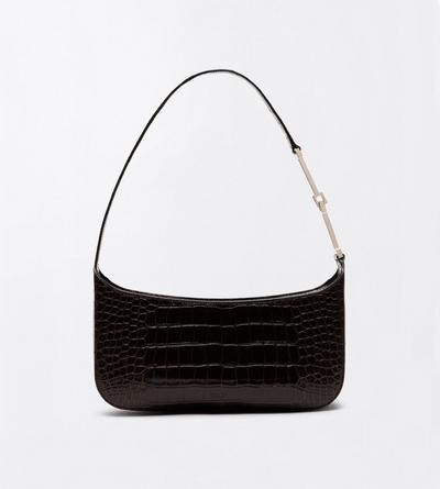 TOM FORD LEATHER CHOCOLATE TUMBLED PRINTED CROCODILE LEATHER ARC SMALL SHOULDER BAG
