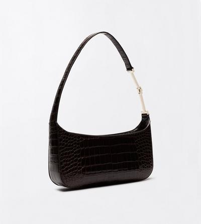 TOM FORD LEATHER CHOCOLATE TUMBLED PRINTED CROCODILE LEATHER ARC SMALL SHOULDER BAG